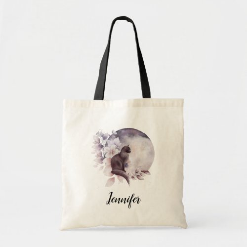 Black Cat in Front of a Magical Full Moon Tote Bag