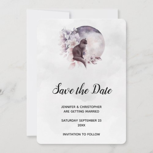 Black Cat in Front of a Magical Full Moon Wedding Save The Date