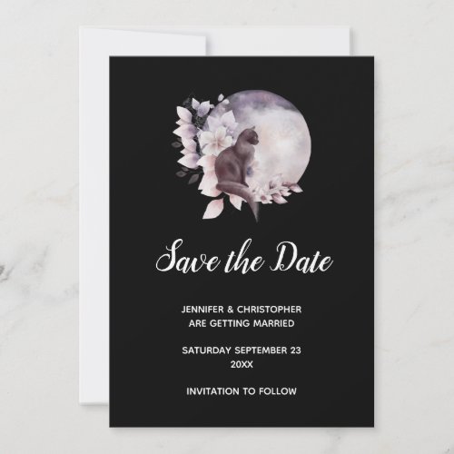 Black Cat in Front of a Magical Full Moon Wedding Save The Date