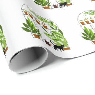Black Cat in Greenhouse Wrapping Paper