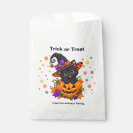 Black Cat in Halloween Pumpkin Custom Favor Bag