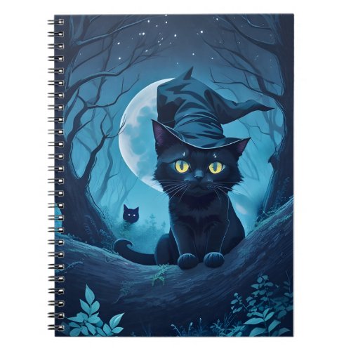 Black Cat in Hat Spooky Notebook