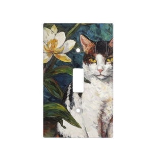 Black Cat in Iris Light Switch