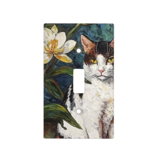 Black Cat  in Iris Light Switch Cover (Front)