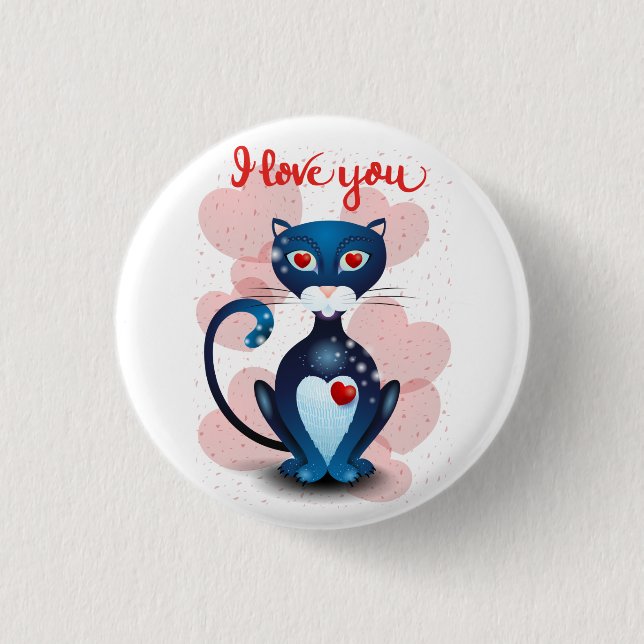 Black cat in Love Button (Front)