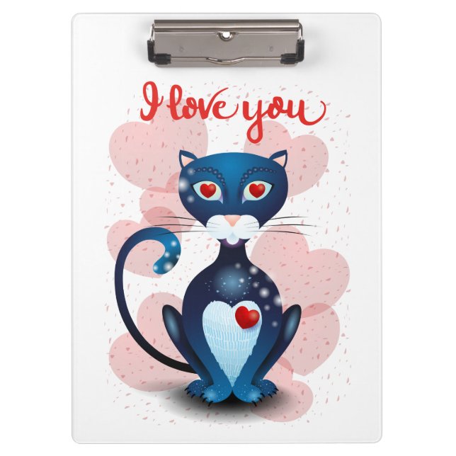 Black cat in Love Clipboard (Front)