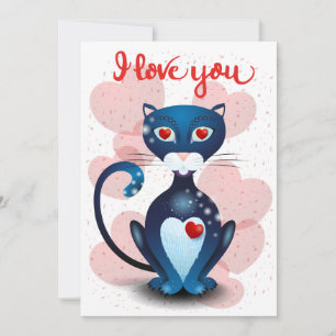 Black cat in Love Holiday Card