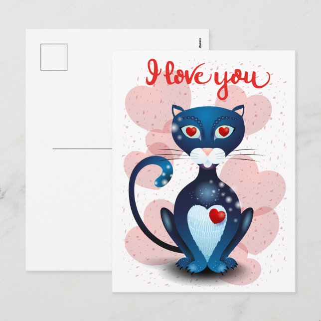 Black cat in Love Holiday Postcard (Front/Back)
