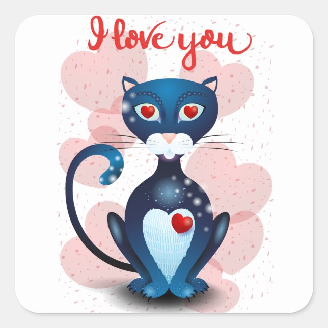 Black cat in Love Square Sticker (Front)