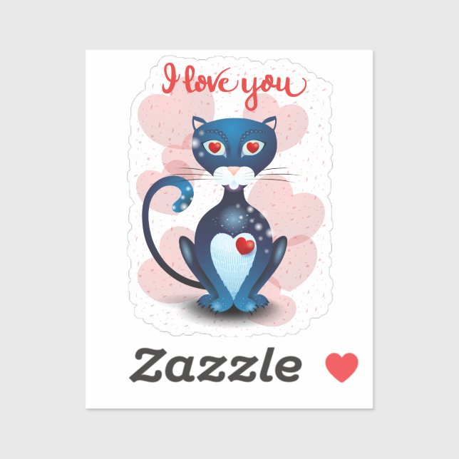 Black cat in Love Sticker (Sheet)