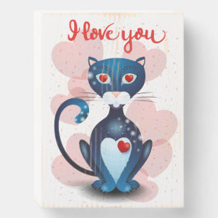 Black cat in Love Wooden Box Sign
