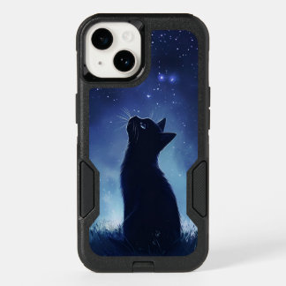Black Cat in Magical Starlit Meadow OtterBox iPhone 14 Case