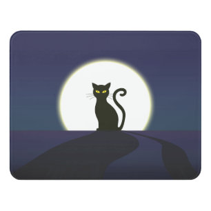 Black Cat In Moonlight Halloween Acrylic Sign