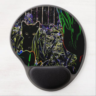 Black Cat in Neon Garden Gel Mouse Pad