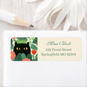 Black Cat In Orange Flower Garden Return Address Label