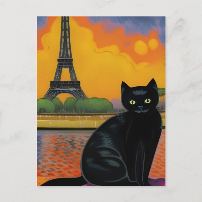 Black Cat in Paris Postcard (Front)