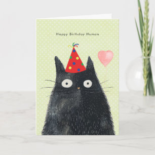 black cat in party hat funny birthday card