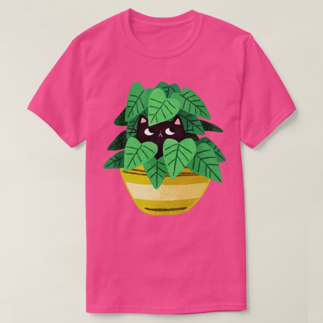 Black Cat In Planter  T-Shirt (Design Front)