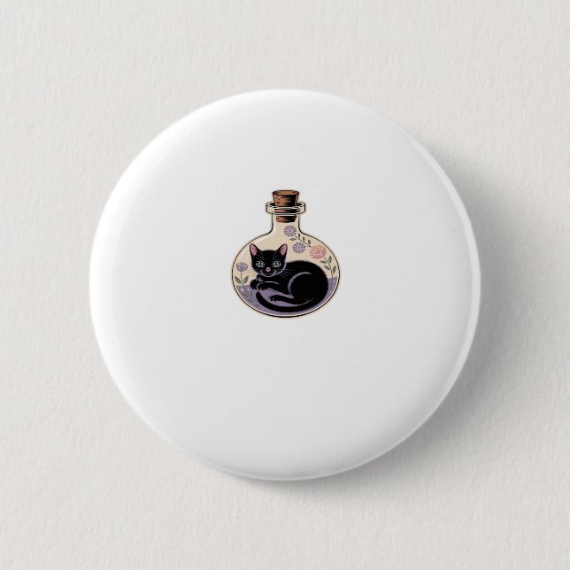 Black Cat in Potion Bottle Classic T-Shirt Button (Front)