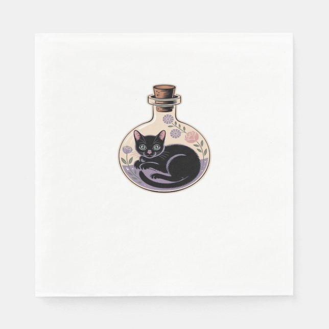 Black Cat in Potion Bottle Classic T-Shirt Napkins (Front)