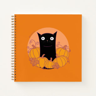 Black Cat in Pumpkin Patch Notebook