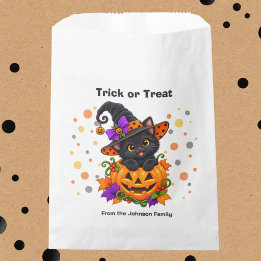 Black Cat in Pumpkin Trick or Treat Favor Bag