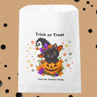Black Cat in Pumpkin Trick or Treat Favor Bag