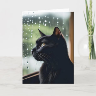 Black Cat In Rainy Window Card