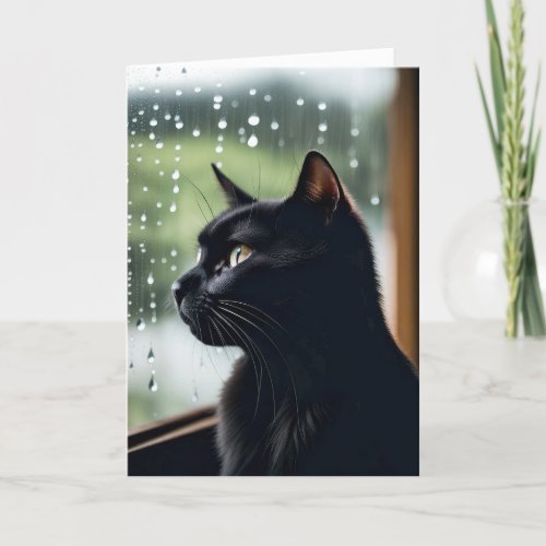 Black Cat In Rainy Window Get Well Soon  Card