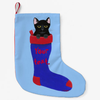 Black Cat in Red and Blue Christmas Stocking