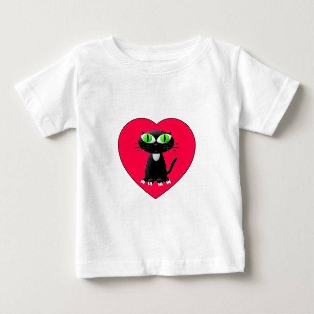 Black Cat In Red Heart Baby T-Shirt (Front)