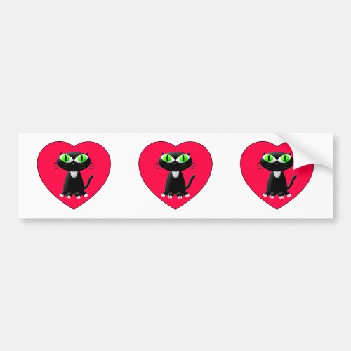 Black Cat In Red Heart Bumper Sticker