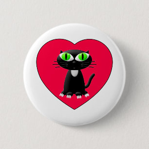 Black Cat In Red Heart Button