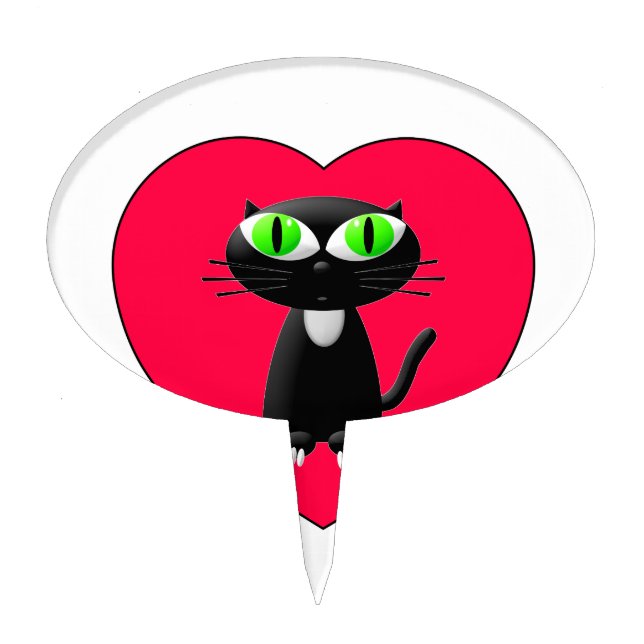 Black Cat In Red Heart Cake Topper (Front)