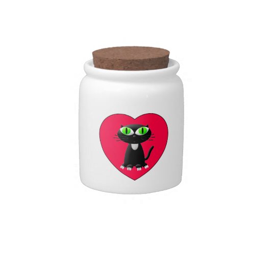 Black Cat In Red Heart Candy Jar