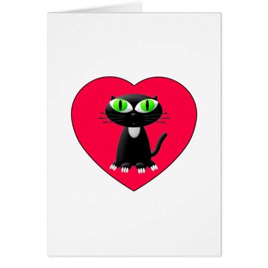 Black Cat In Red Heart Cards (Front)