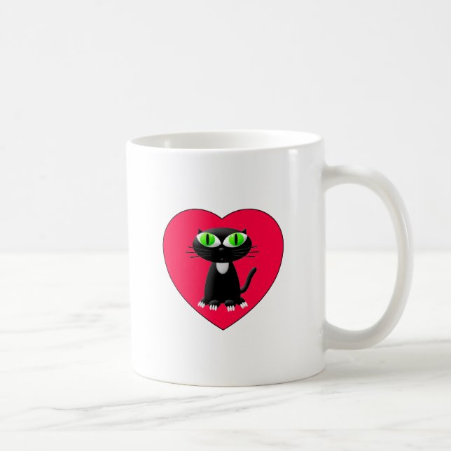 Black Cat In Red Heart Coffee Mug (Right)