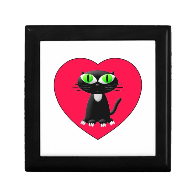 Black Cat In Red Heart Gift Box (Front)