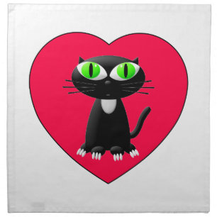 Black Cat In Red Heart Napkin