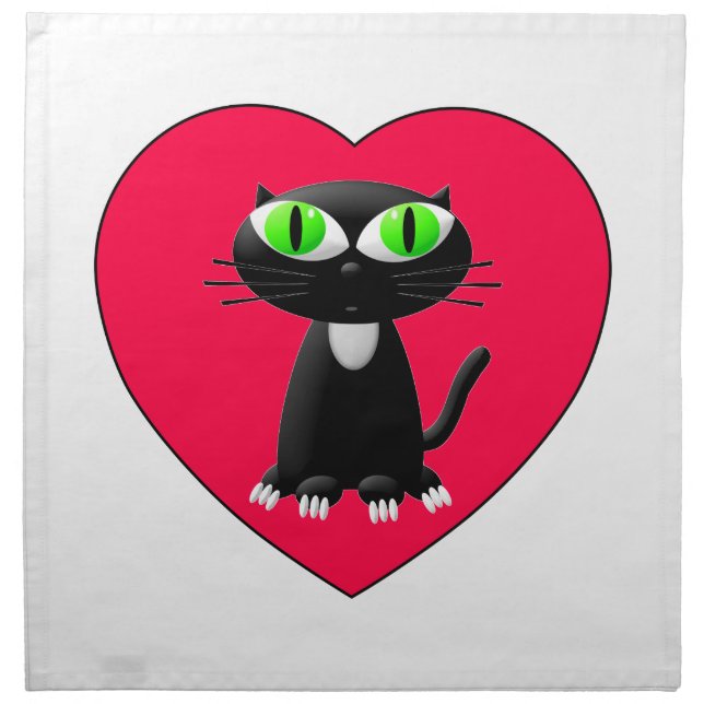 Black Cat In Red Heart Napkin (Front)