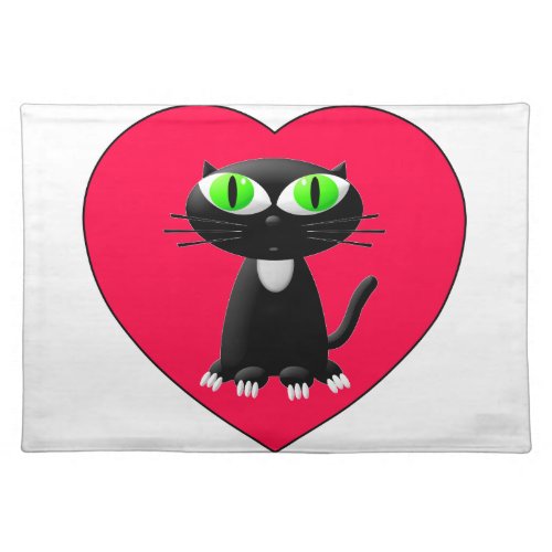 Black Cat In Red Heart Placemat