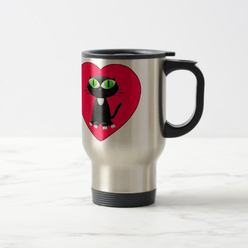 Black Cat In Red Heart Travel Mug