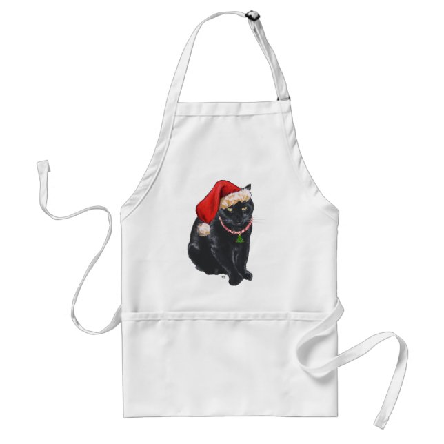Black Cat in Santa Hat Adult Apron (Front)