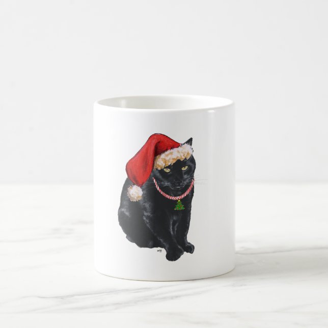 Black Cat in Santa Hat Coffee Mug (Center)