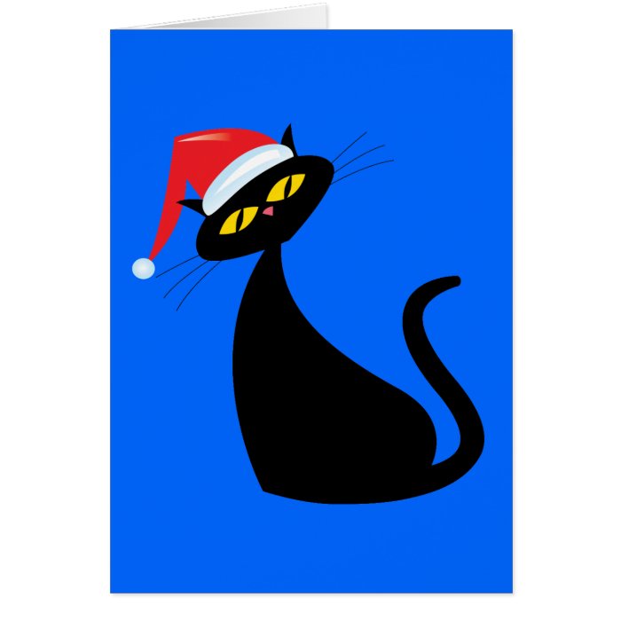 Black Cat in Santa Hat Greeting Card