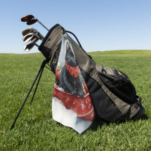 Black Cat in Sledge Let it Snow Christmas Golf Towel