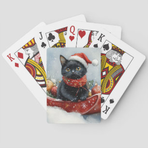 Black Cat in Sledge Let it Snow Christmas Poker Cards