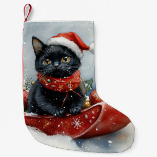 Black Cat in Sledge Let it Snow Christmas Small Christmas Stocking