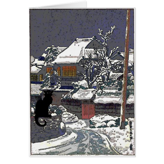 Black Cat in Snow Japanese Print (Front)