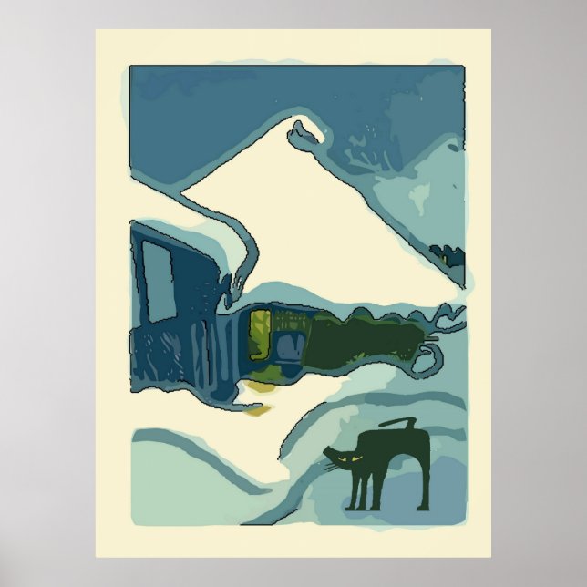Black Cat In Snow Poster (Front)